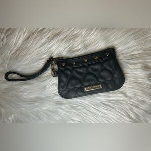 Black Leather Wristlet with Gold Accents by Betsey Johnson